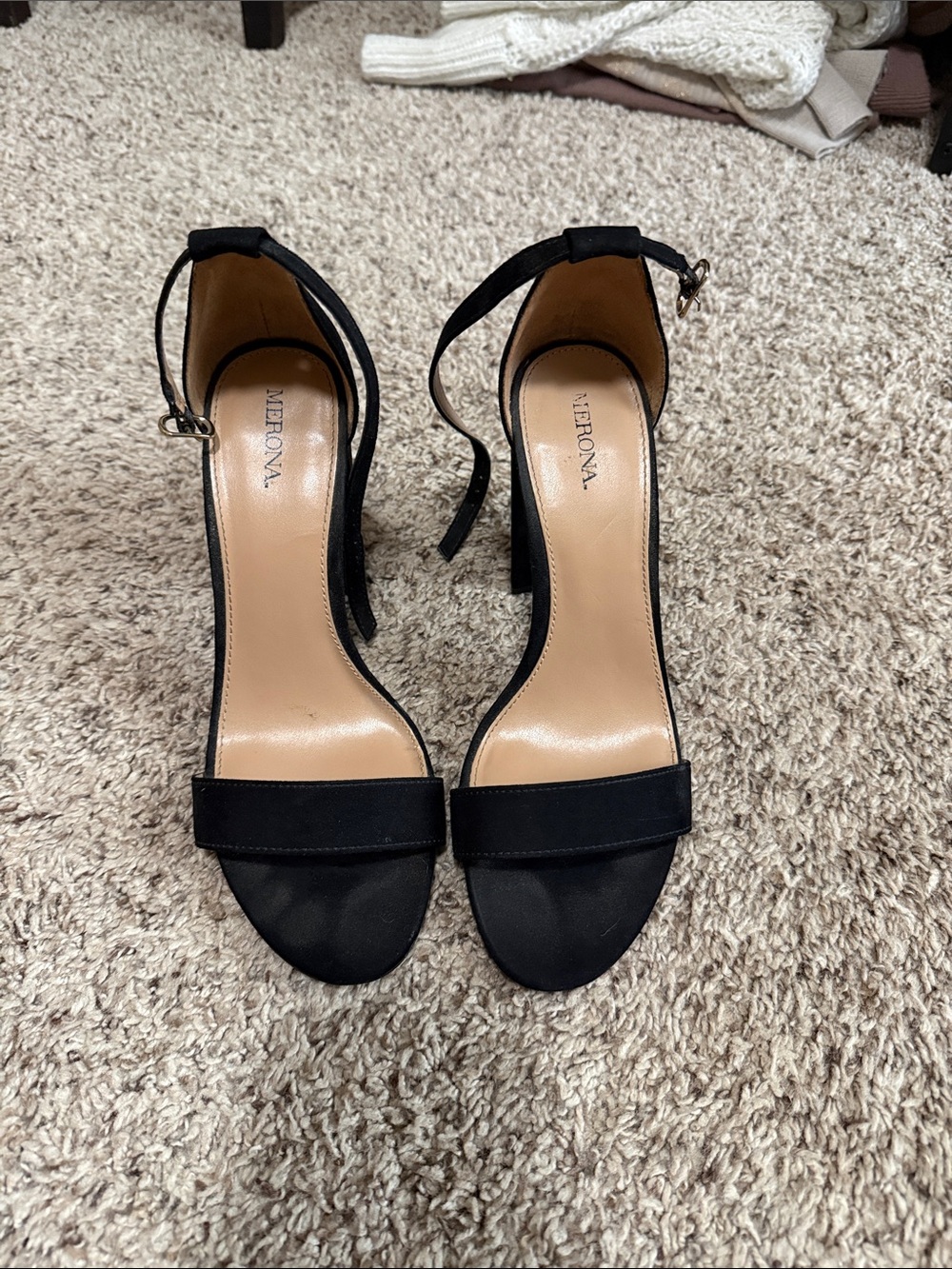Merona Black Open-Toe Ankle-Strap Block Heels